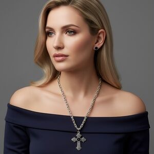 Antique Style Cross Pendant Necklace Set